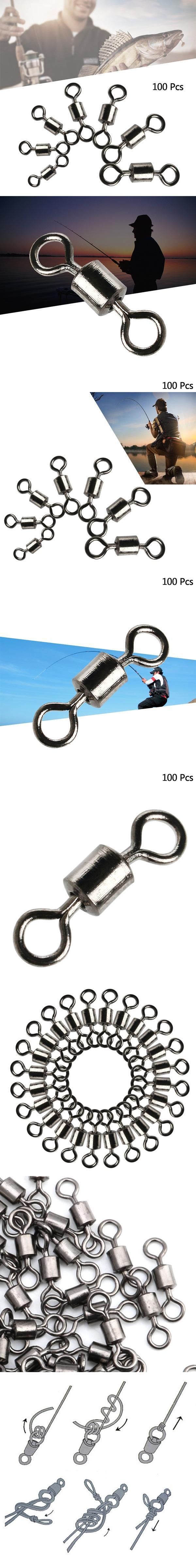 Pro 100Pcs Fishing Barrel Bearing Swivel Stainless Steel Solid Ring Connector GA